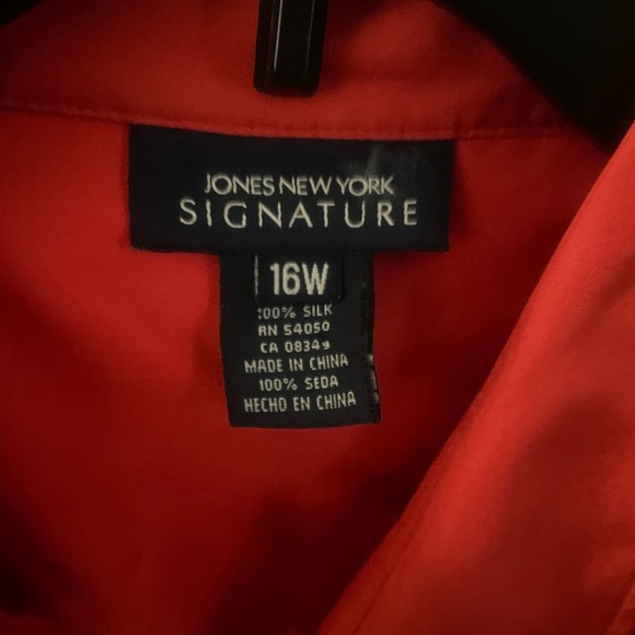 Jones New York Bold Red Silk Short Sleeve Plus Size 16 Button Down Shirt Dress - Picture 5 of 11